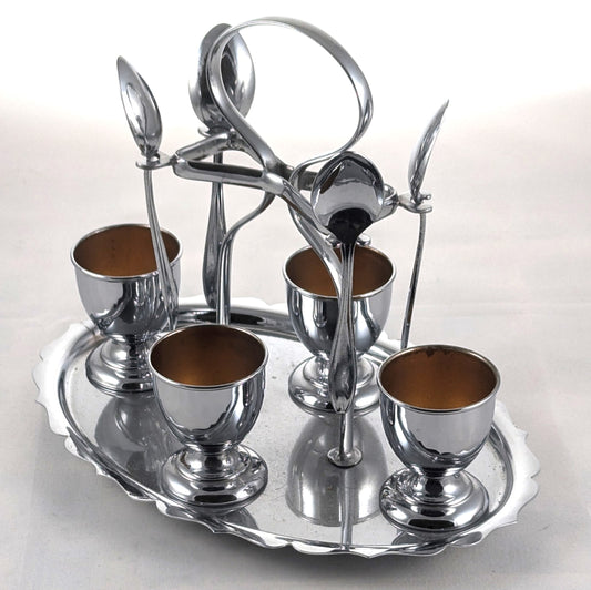 Vintage Egg Cups and Spoons Set