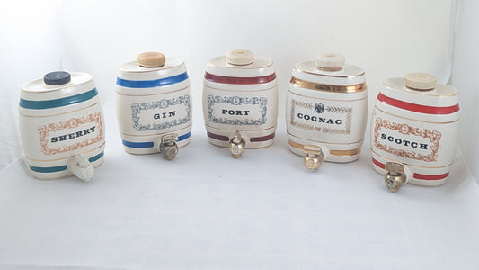 Vintage Wade Royal Victoria Ceramic Barrel Decanters x 5