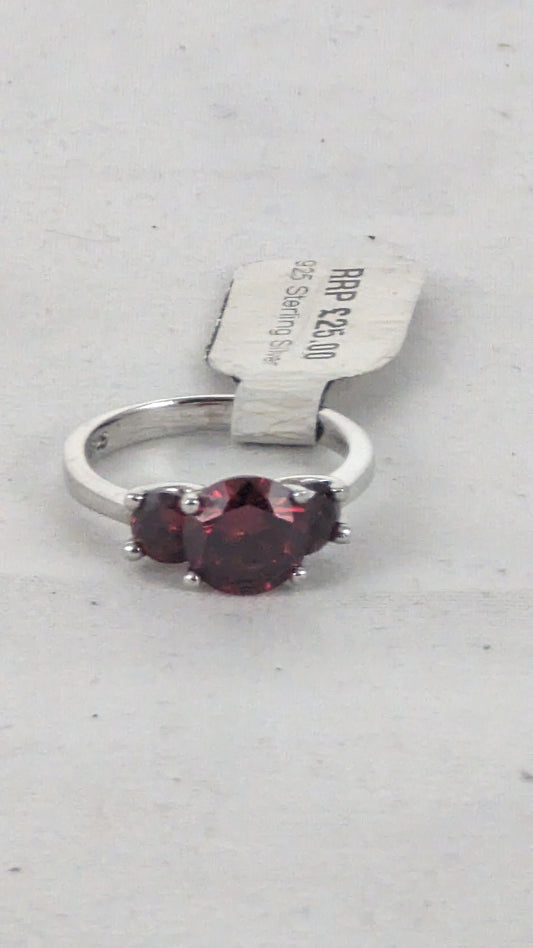 Solid Silver Ring with 3 Ruby Colored Stones